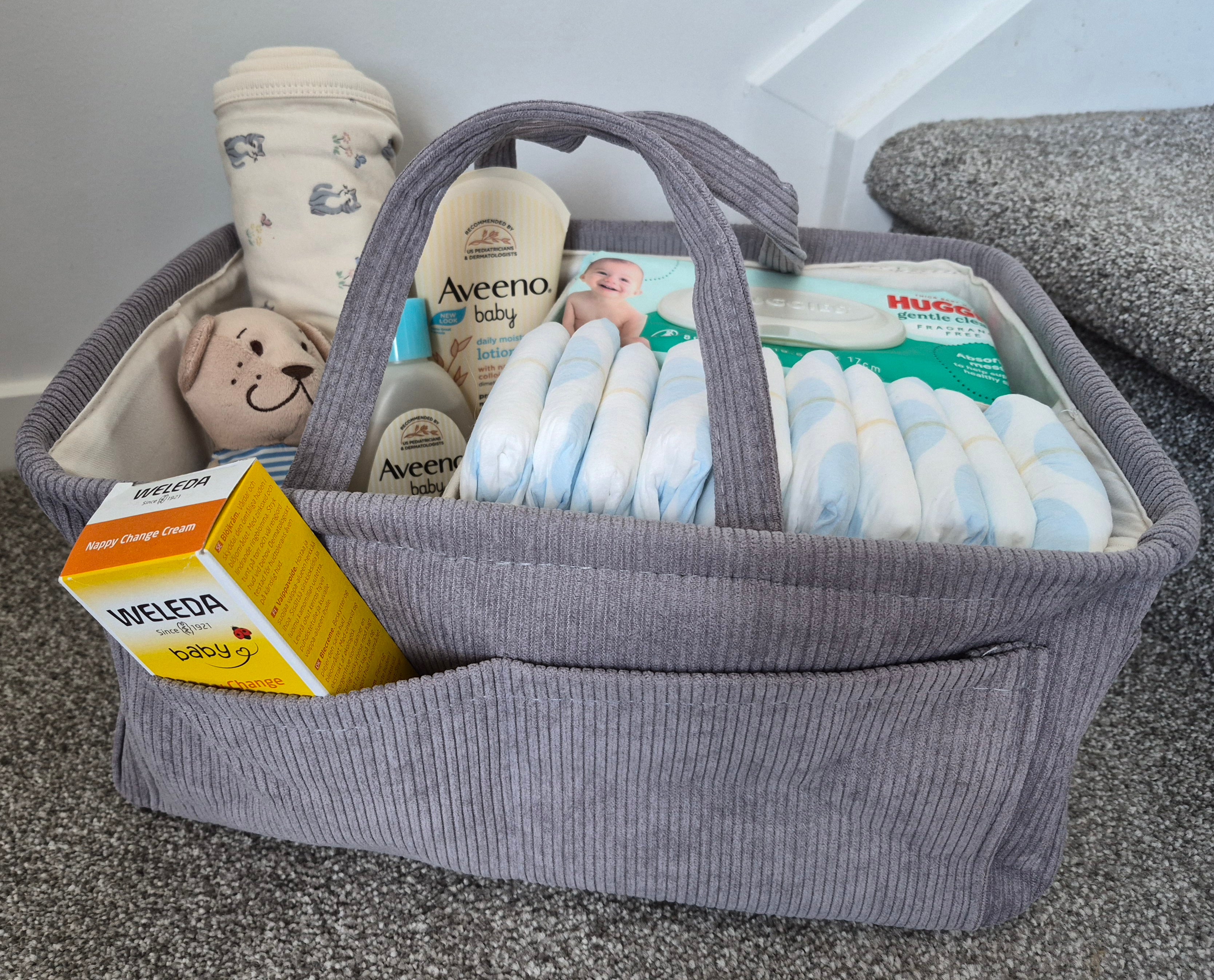 Grey Pin Stripe Pocket Nappy Caddy