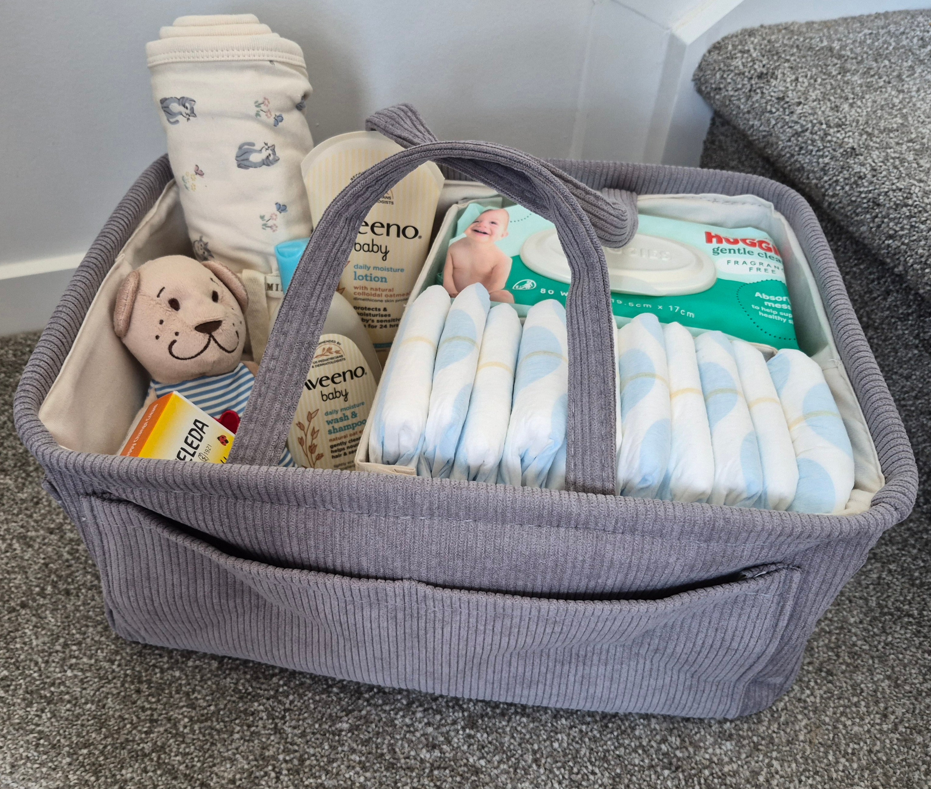 Grey Pin Stripe Pocket Nappy Caddy