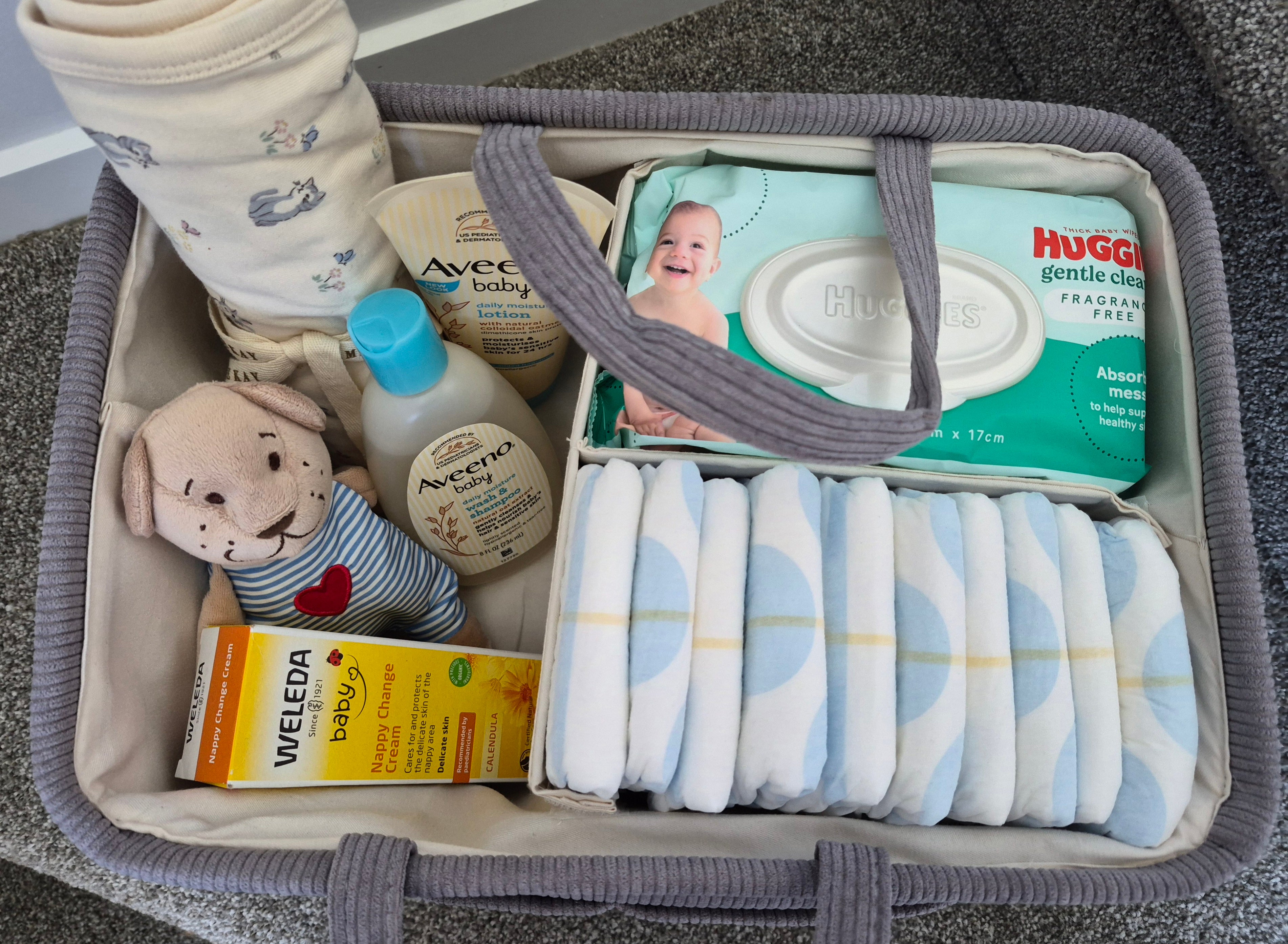 Grey Pin Stripe Pocket Nappy Caddy