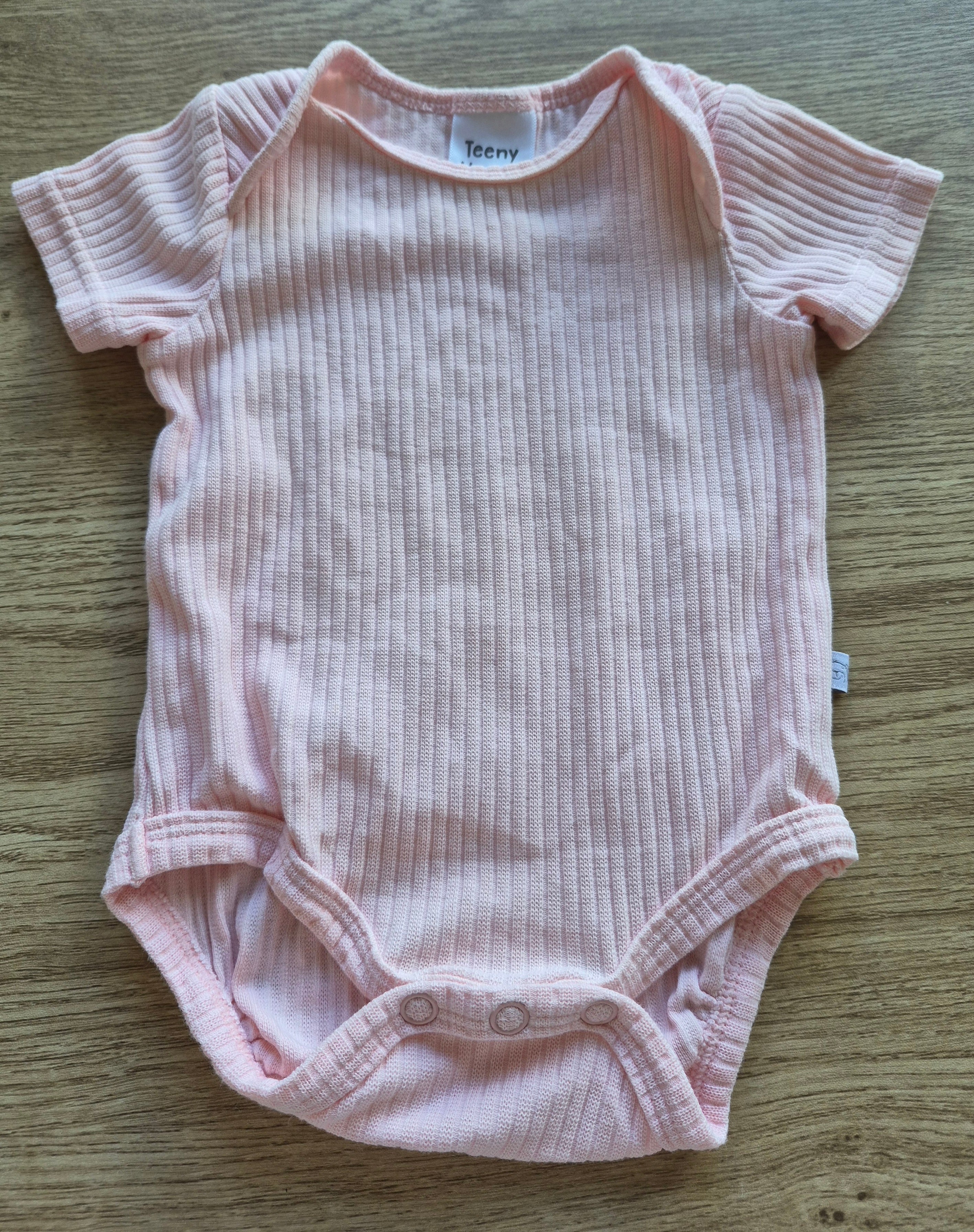 Teeny Weeny Pink Ribbed Short Sleeve Bodysuit
