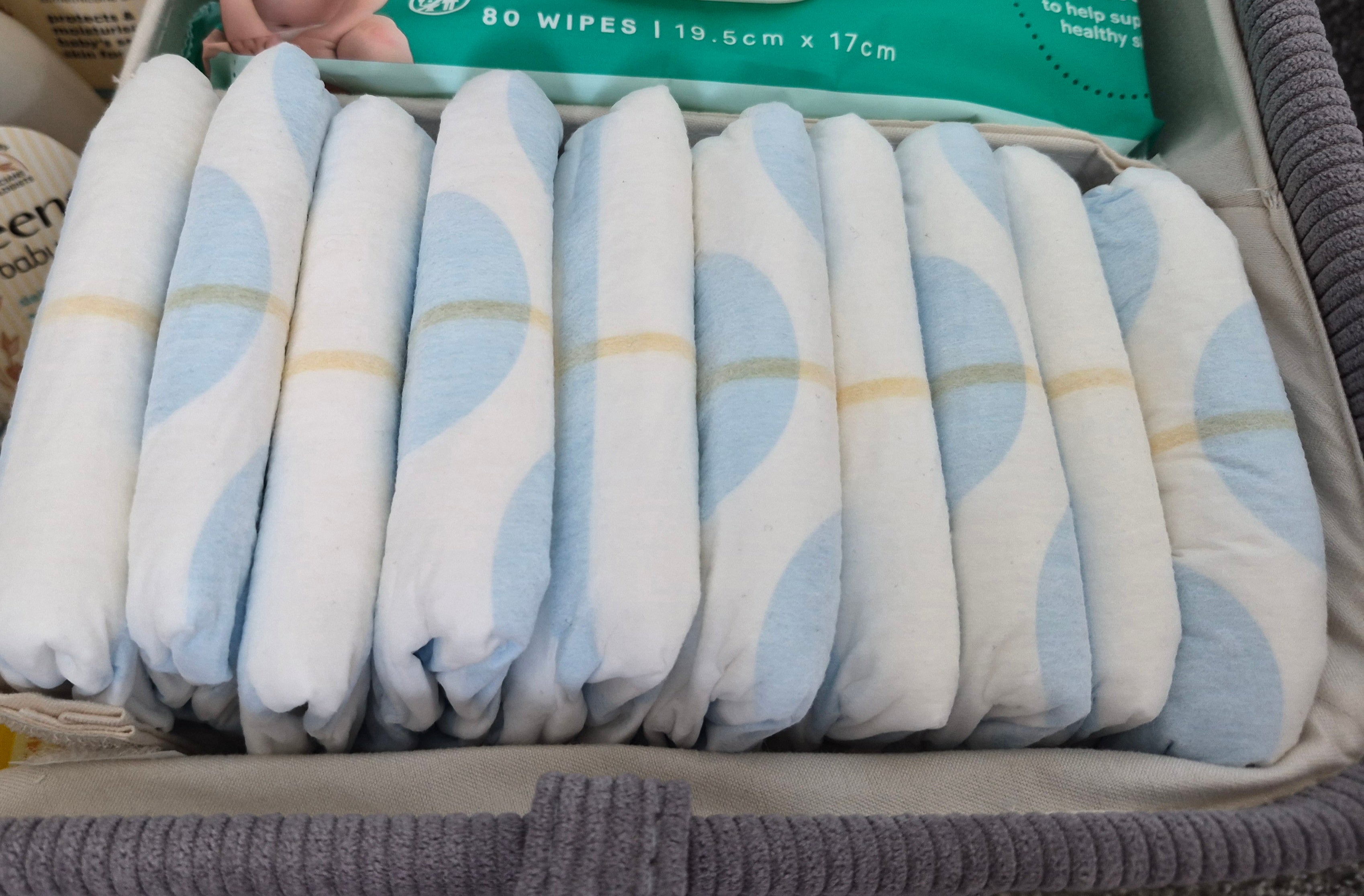 Grey Pin Stripe Pocket Nappy Caddy