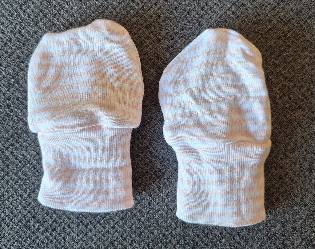 Pink & White Stripe Beanie & Mittens