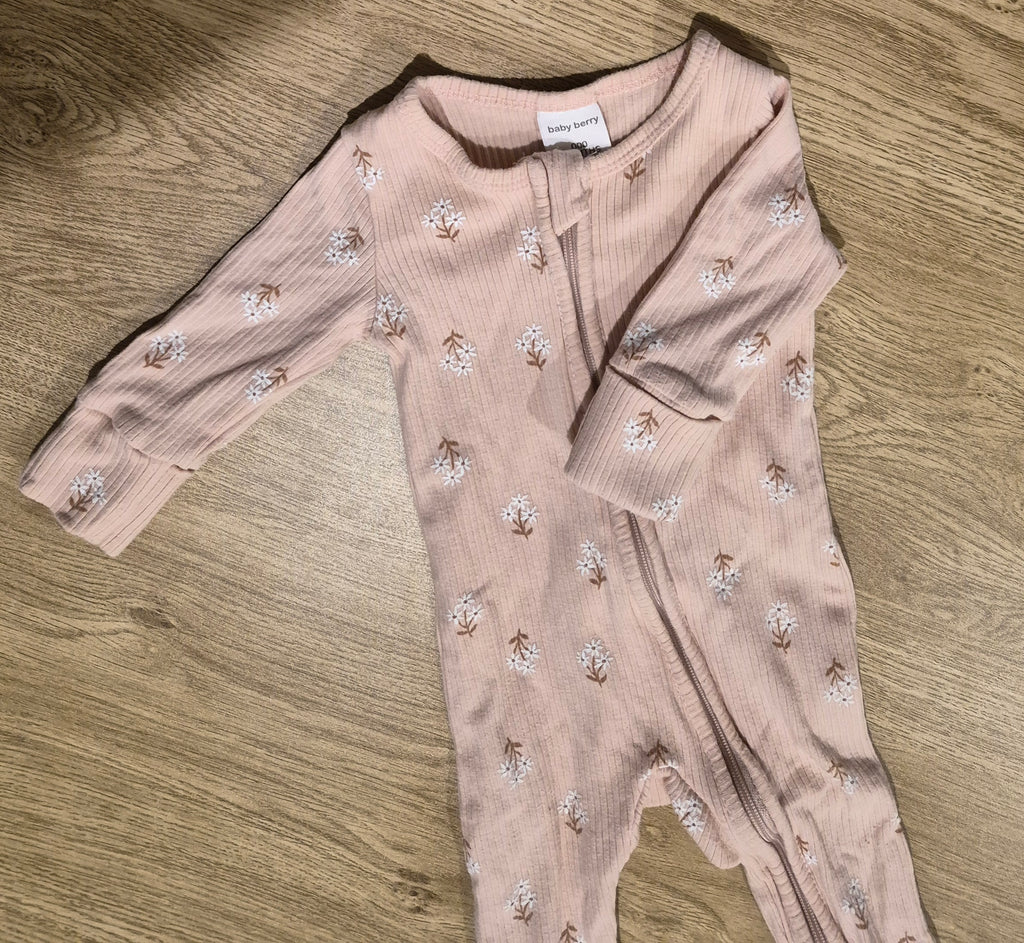Baby Berry Pink Daisy Pin Stripe Onesie
