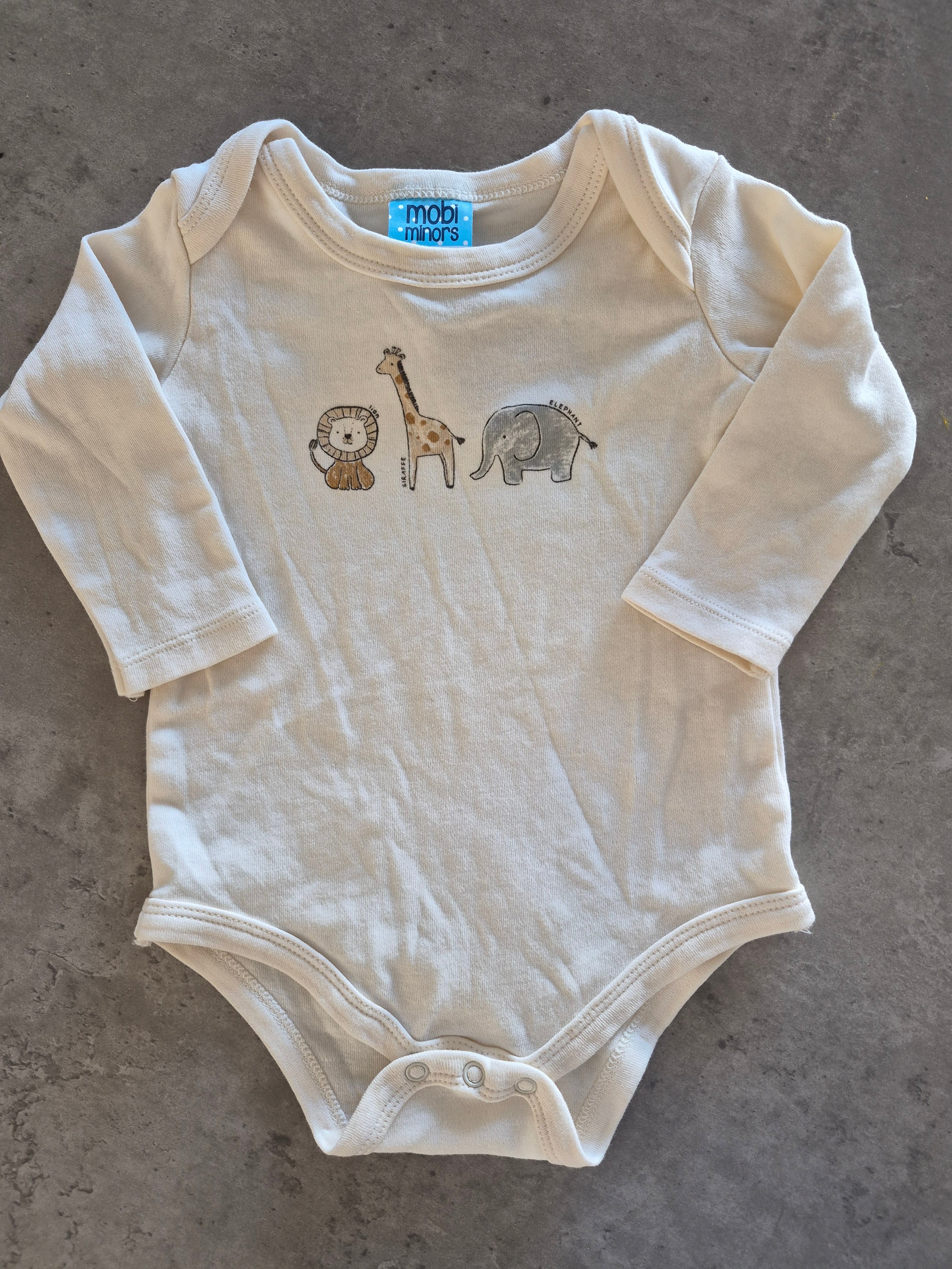 Mobi Minors Safari Animals Long Sleeve Bodysuit
