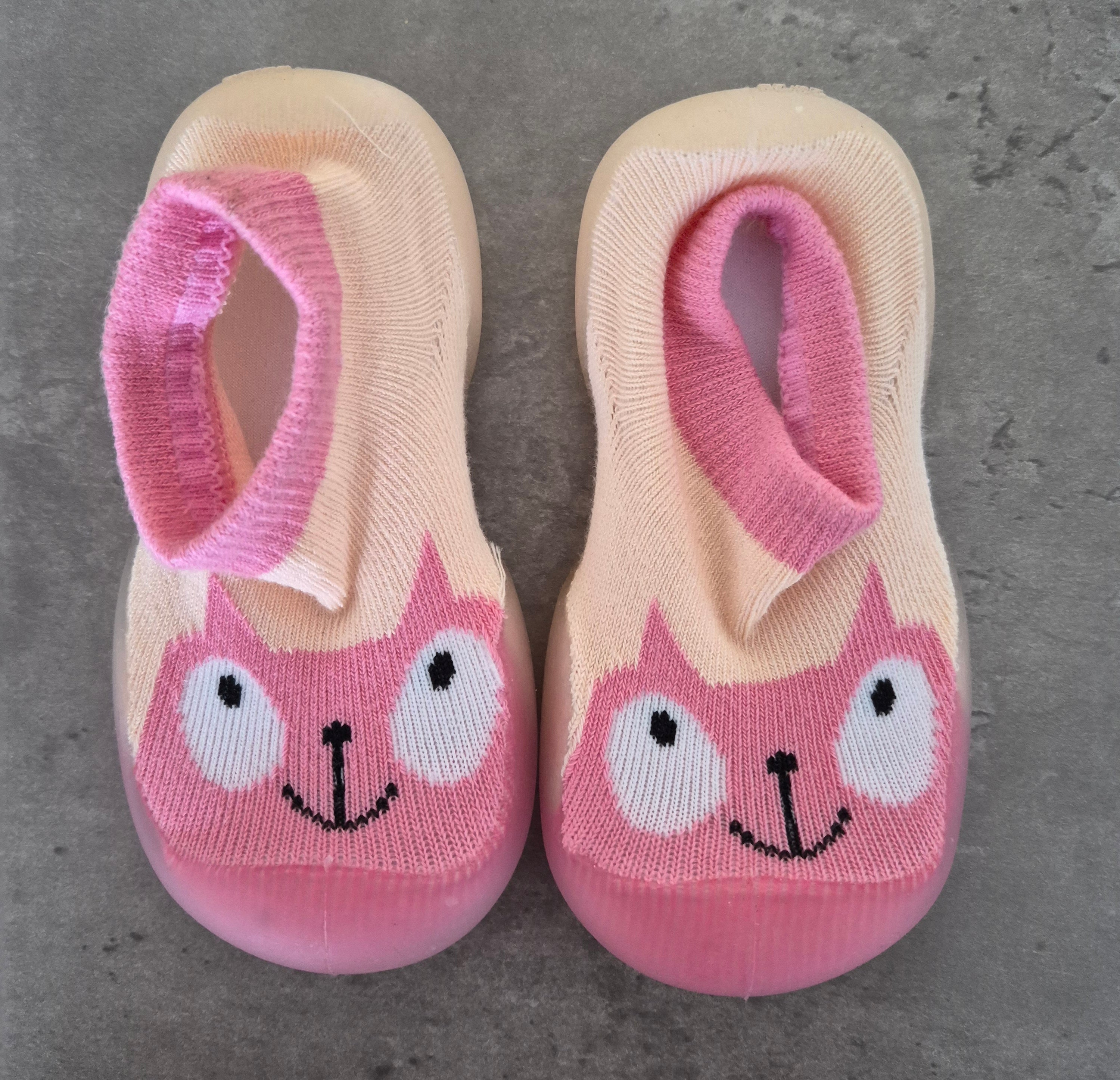 Cat Print Baby First Shoes | Soft Sock Style Shoes with Rubber Sole